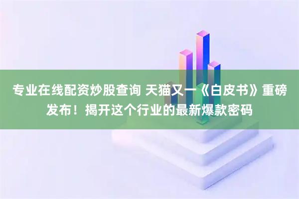 专业在线配资炒股查询 天猫又一《白皮书》重磅发布!揭开这个行业的最新爆款密码
